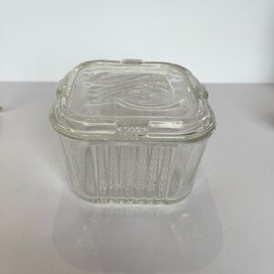 Vintage Federal Glass Refrigerator Dish Lid With Vegetable Design Storage
